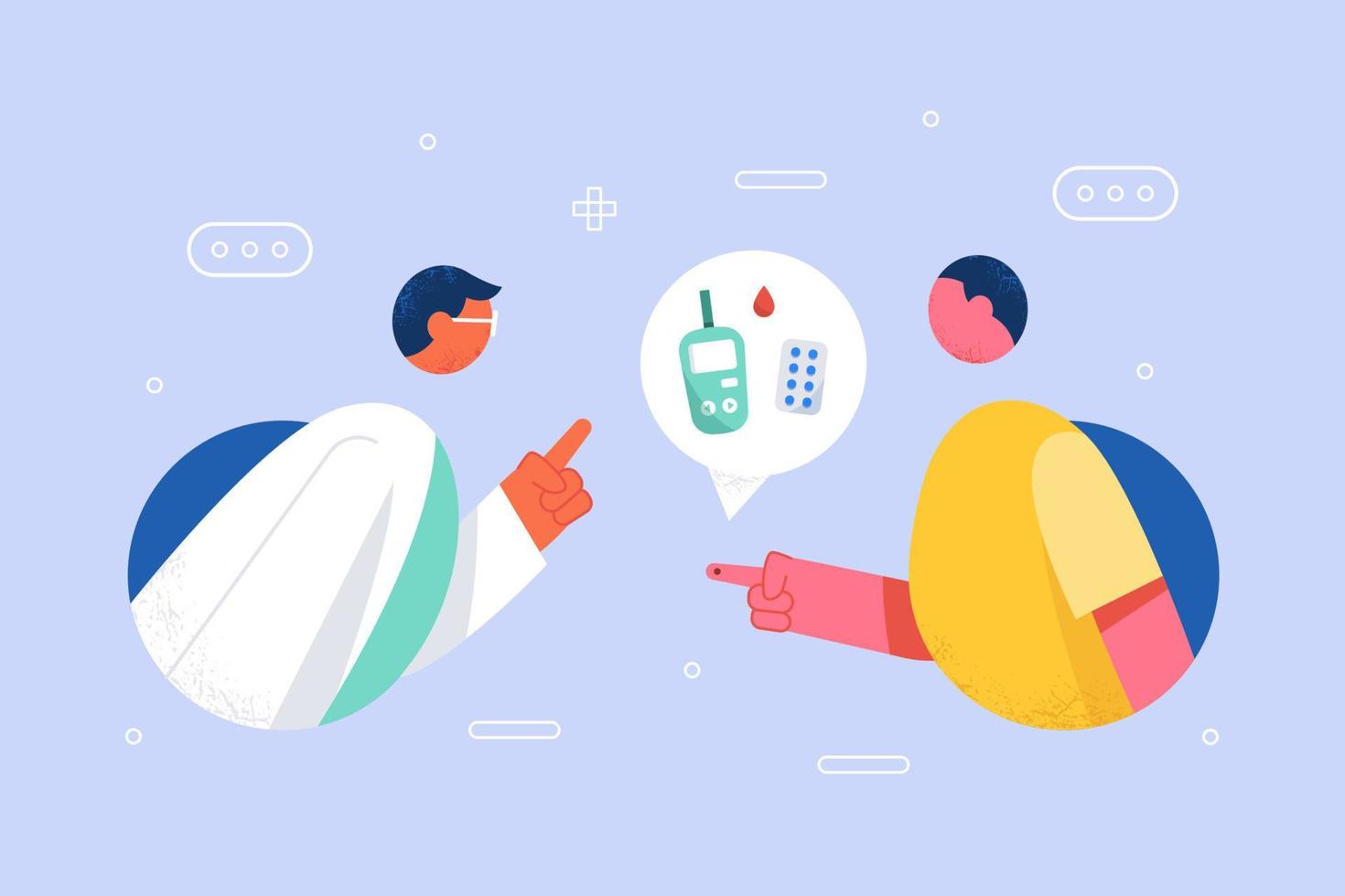 Diabetes concept with doctor giving advice to patient in flat design vector