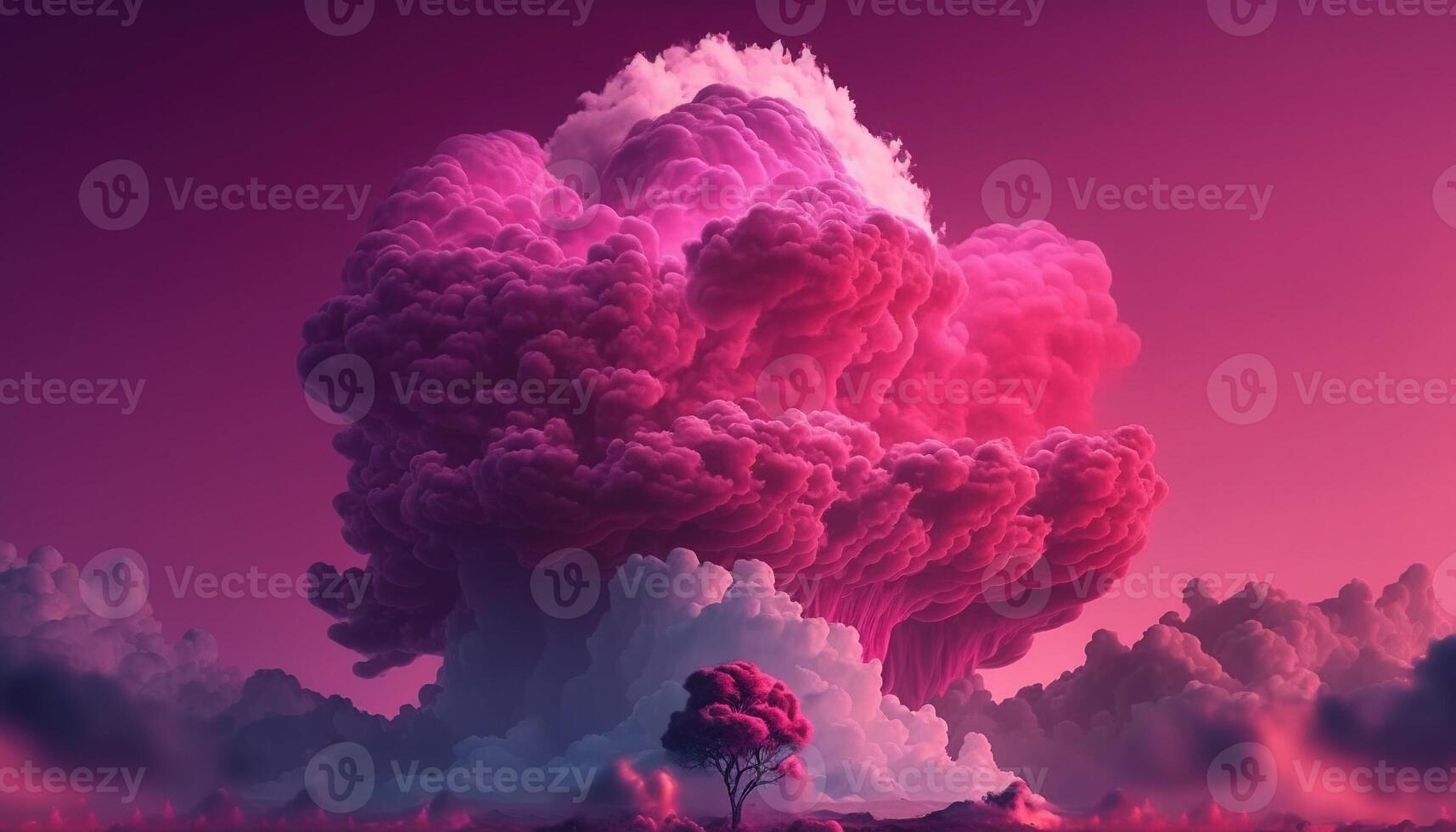 , Pink magenta fantastic clouds, sky and landscape. Gentle colors and with bright lights photo