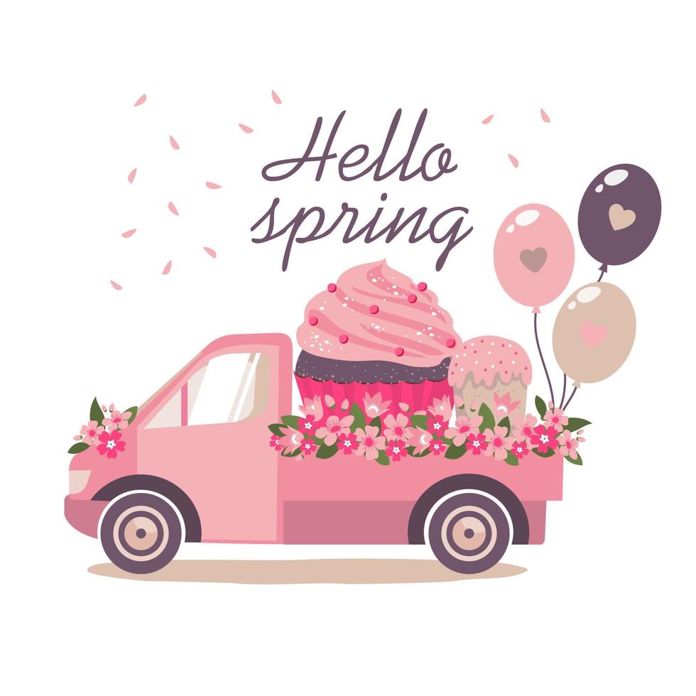 SPRING CAR GREETINGS vector