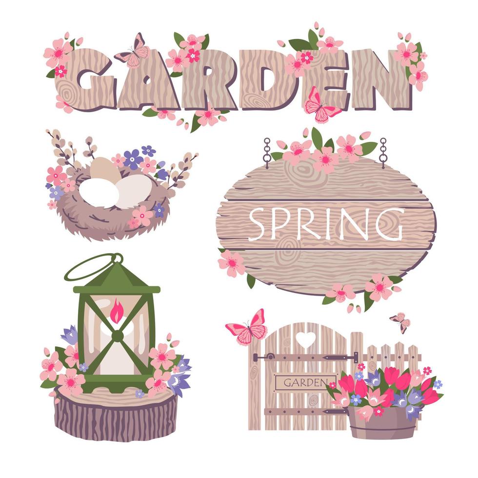 GARDEN SPRING FLOWERS SET vector