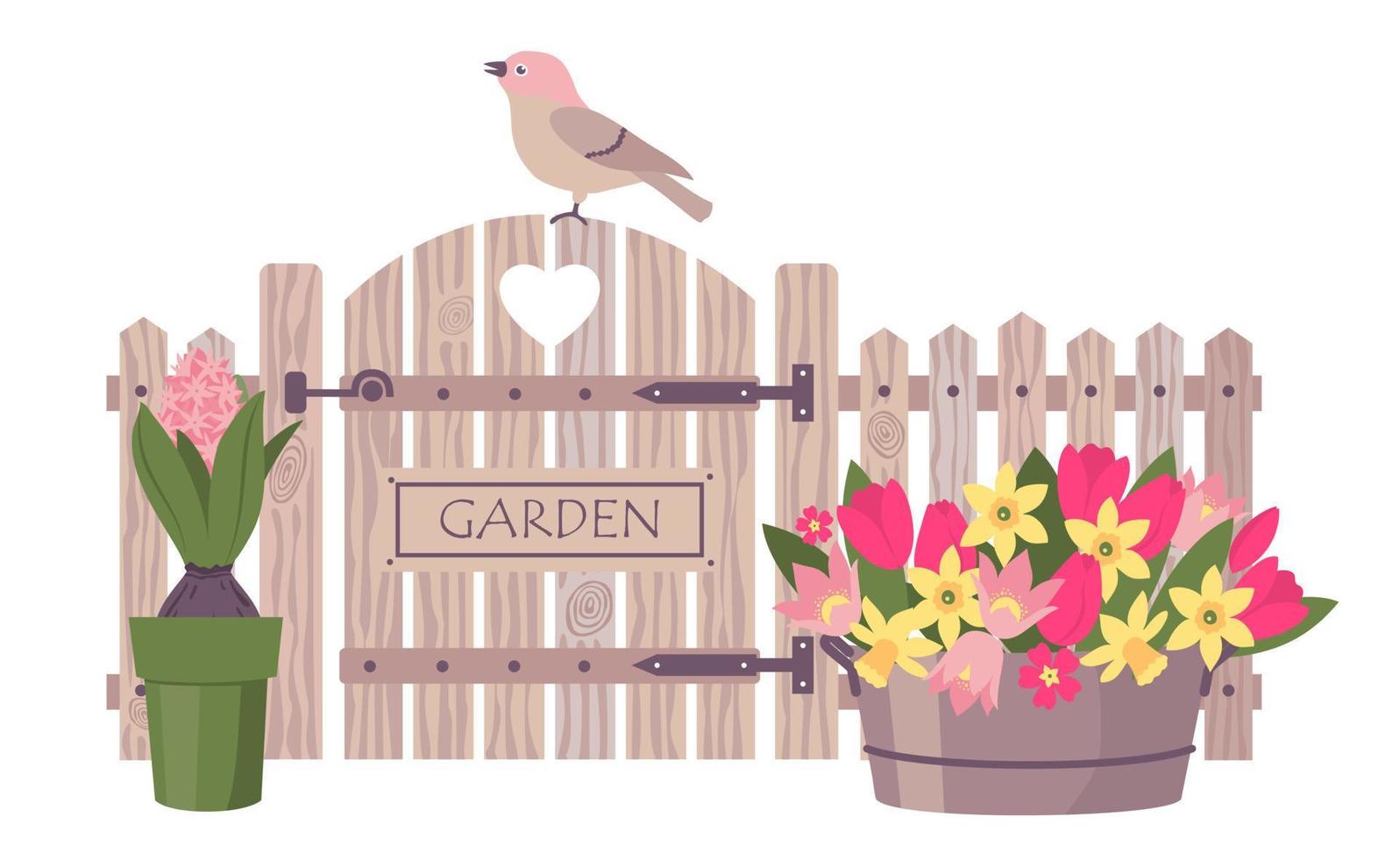 FENCE SPRING FLOWERS vector