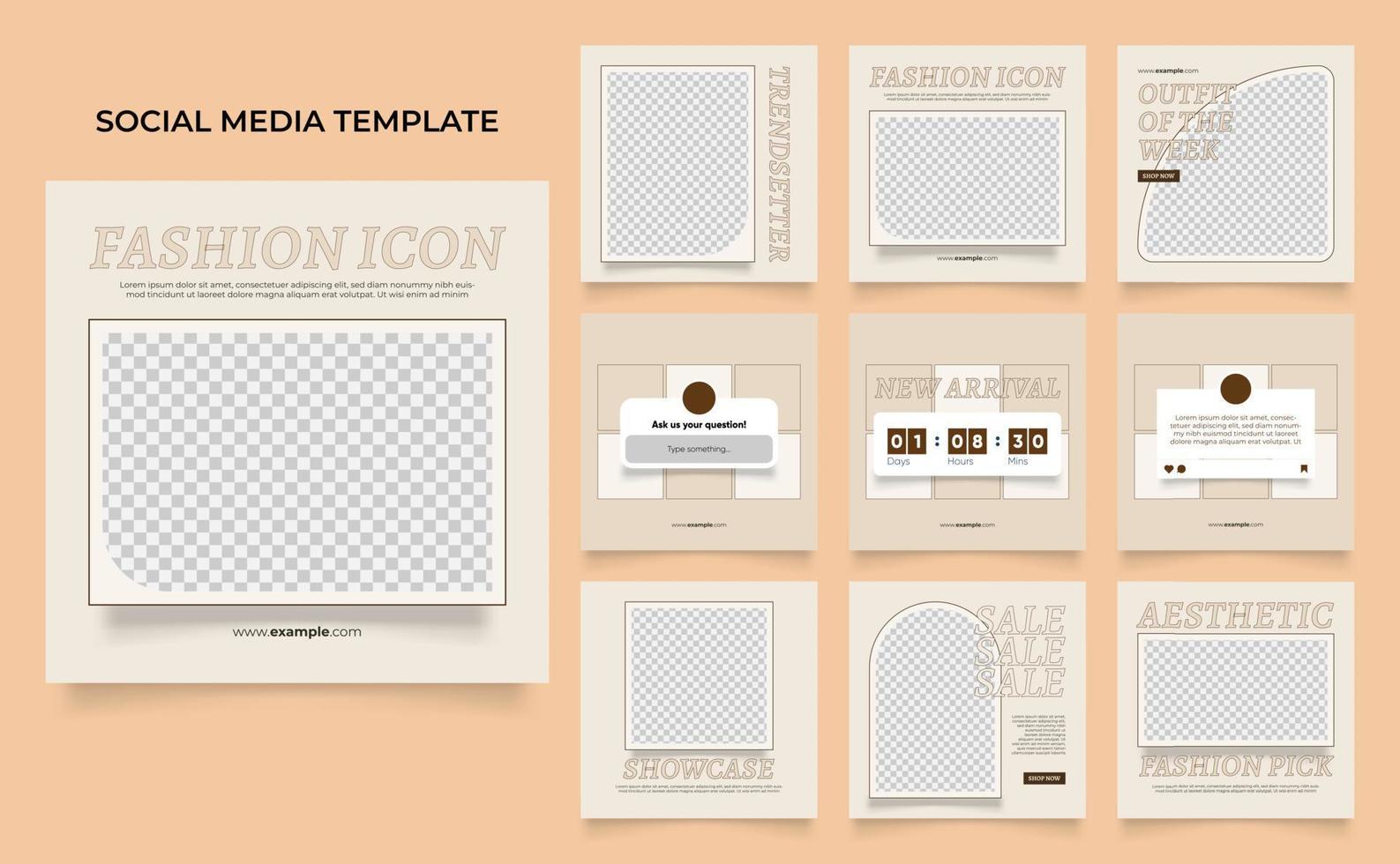 promoción de venta de moda de banner de plantilla de redes sociales en color beige marrón vector