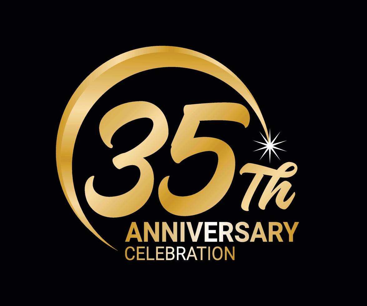35th Anniversary ordinal number Counting vector art illustration in stunning font on gold color on black background