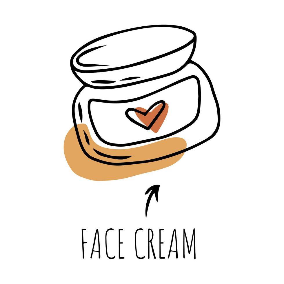 Doodle face cream, self care vector