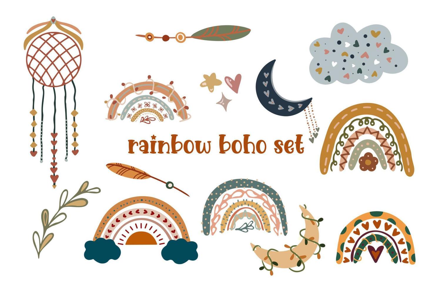 Rainbow boho set clip arts vector