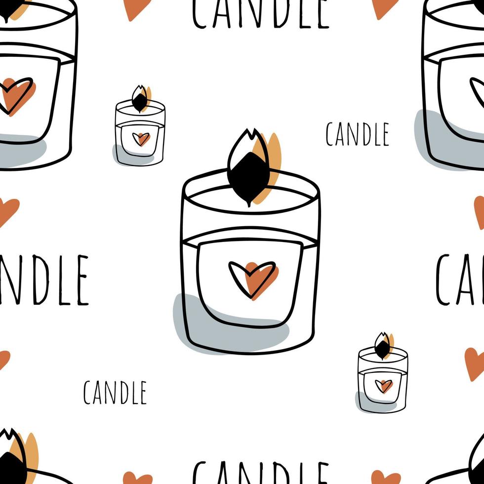 Seamless pattern Doodle candle, self care vector