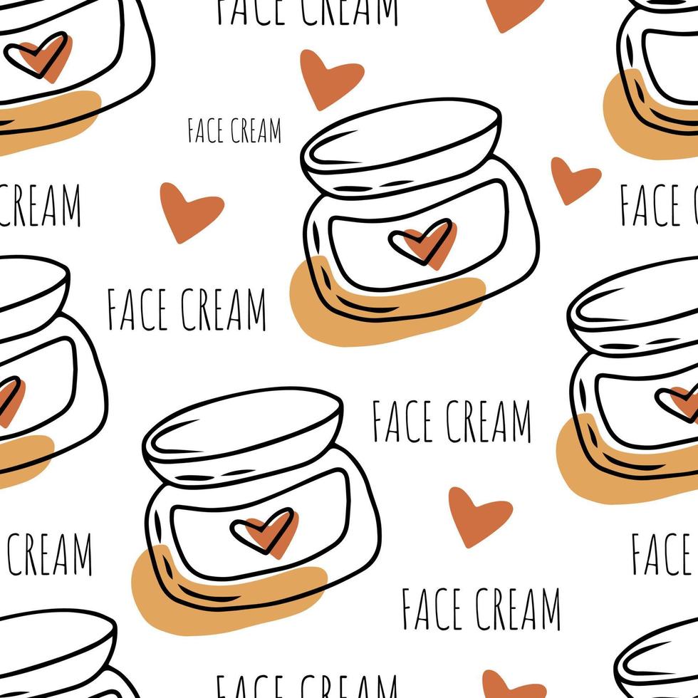 Seamless pattern Doodle face cream, self care vector