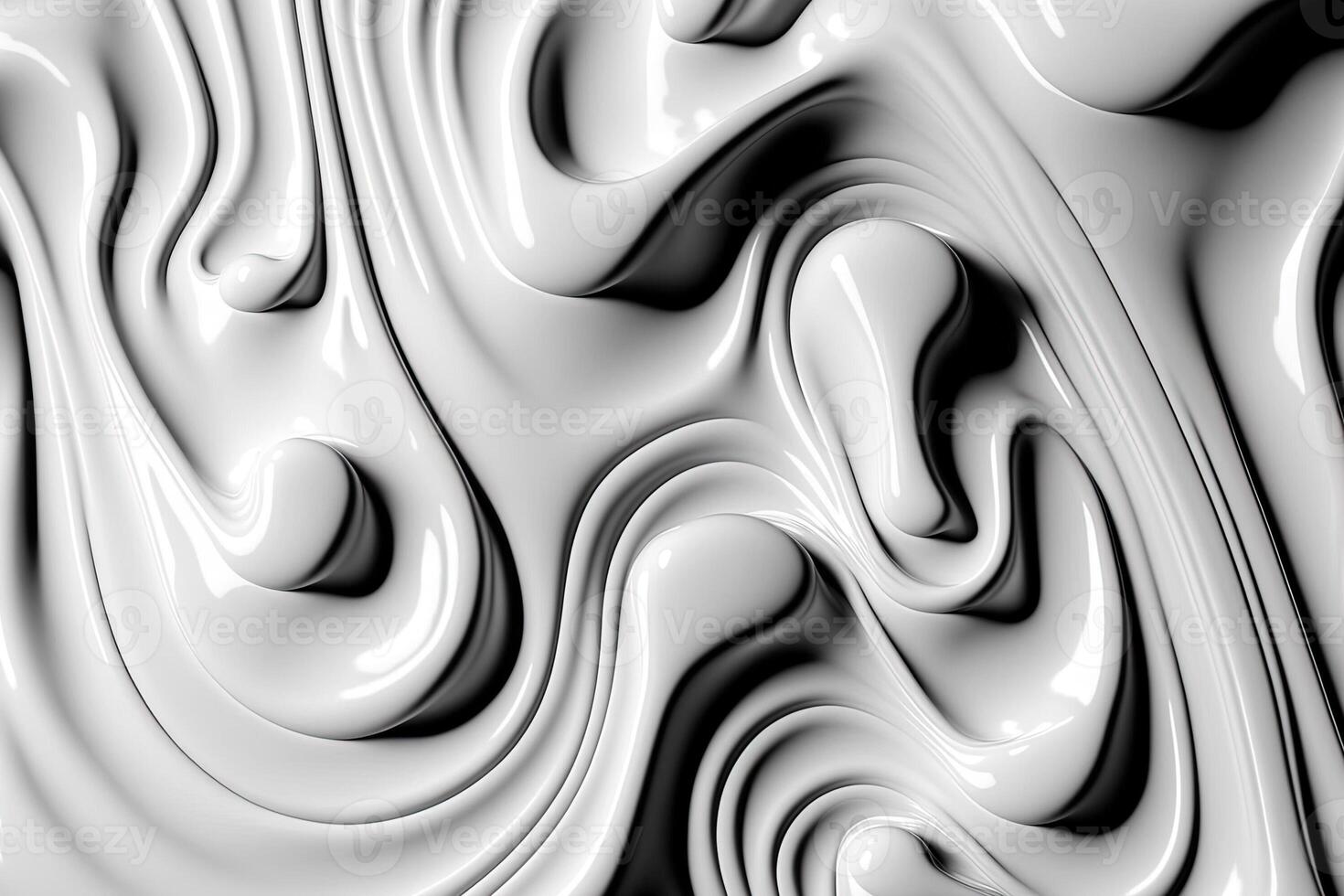 , Flowing liquid with splashes in white color. Glossy cream milk fluid banner, 3D effect, modern macro photorealistic abstract background illustration. photo