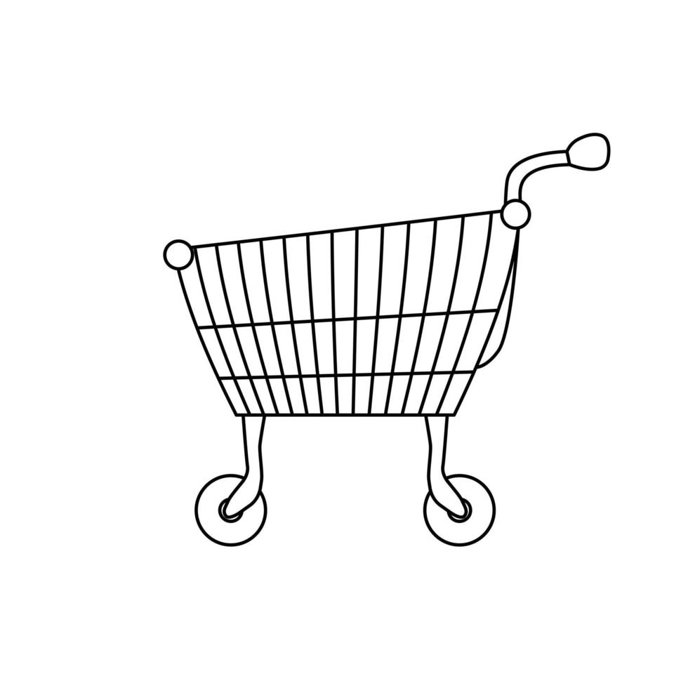 Simple outline doodle shopping cart. Isolated on white background. vector