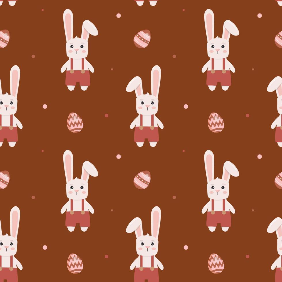 Seamless pattern with bunny and easter eggs. Background for wrapping paper, greeting cards and seasonal designs. Happy Easter Day. vector