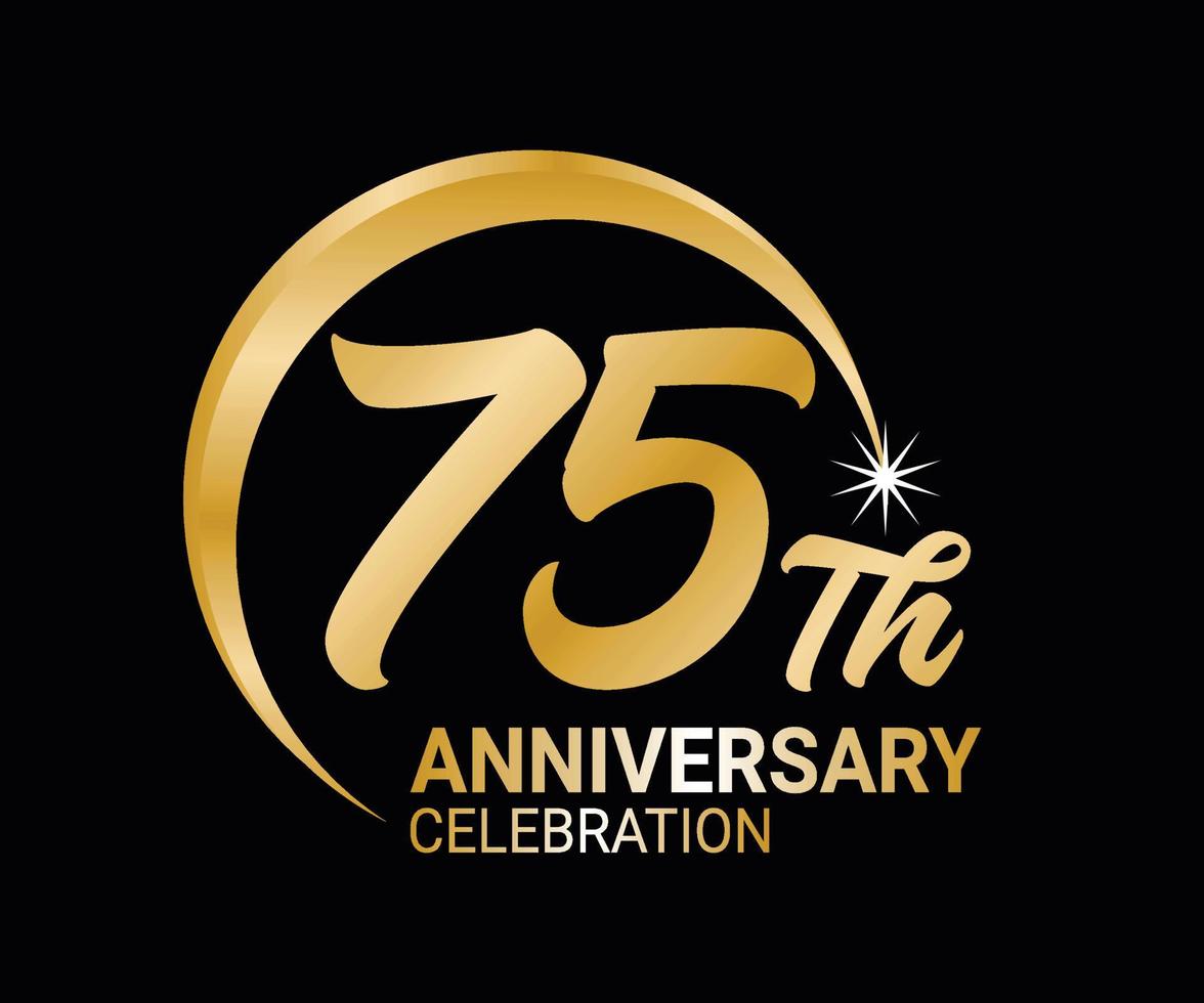 75th Anniversary ordinal number Counting vector art illustration in stunning font on gold color on black background