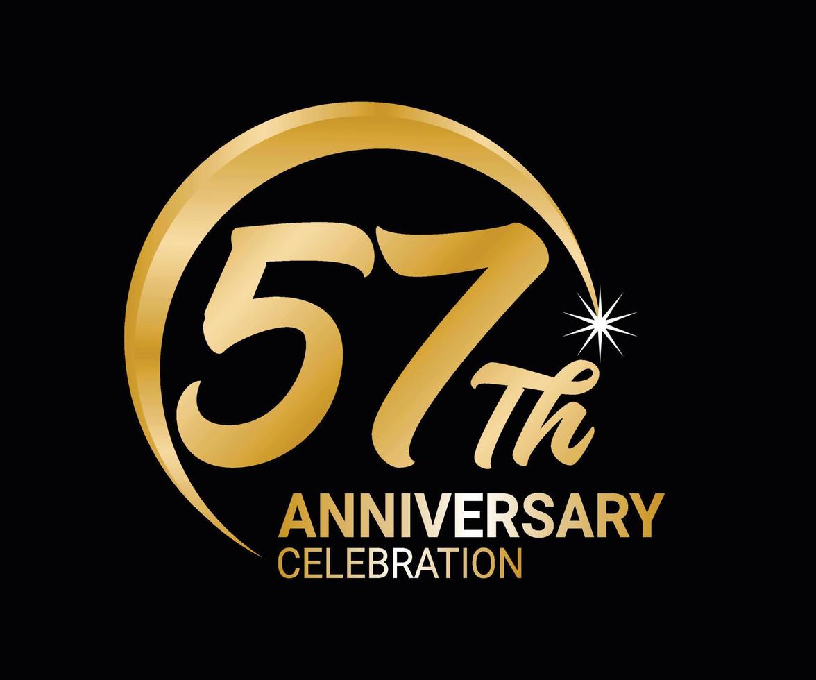57th Anniversary ordinal number Counting vector art illustration in stunning font on gold color on black background