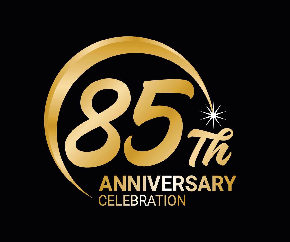 85th Anniversary ordinal number Counting vector art illustration in stunning font on gold color on black background