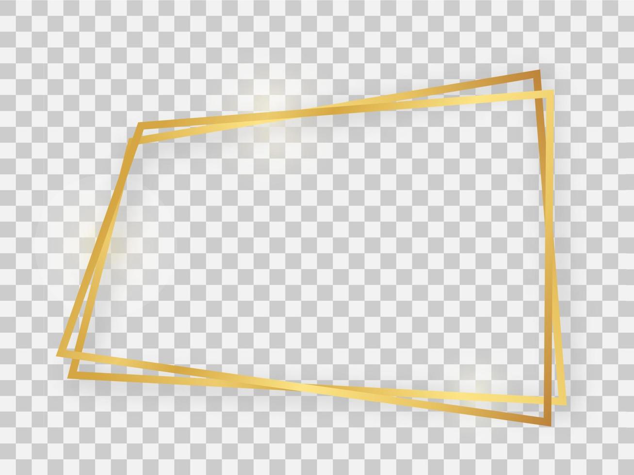 Double gold shiny trapezoid frame with glowing effects and shadows vector