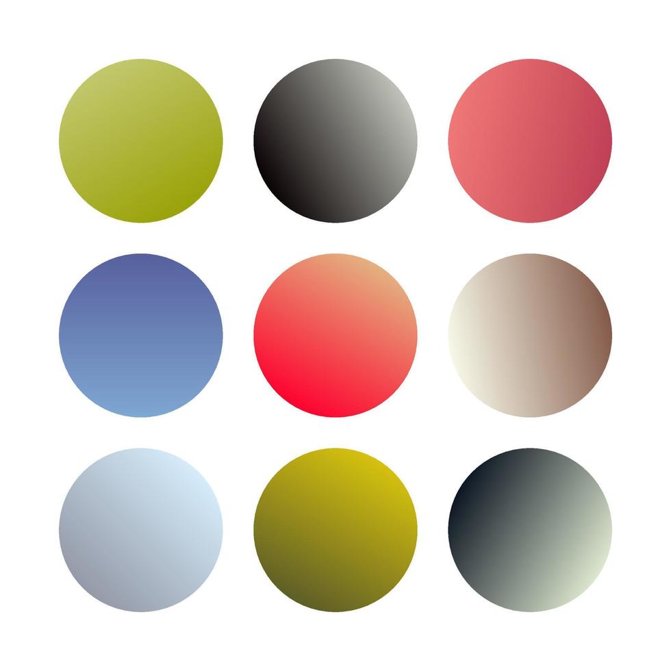 Round gradients spheres. Set of nine trendy multicolored Gradients. Vector illustration