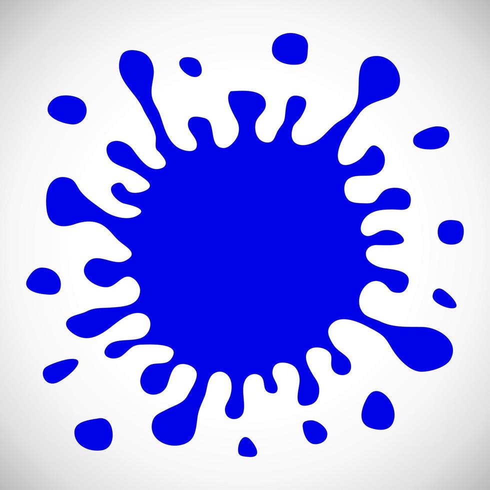 Salpicadura de pintura azul dibujada a mano con pequeñas salpicaduras y sombras. ilustración vectorial vector