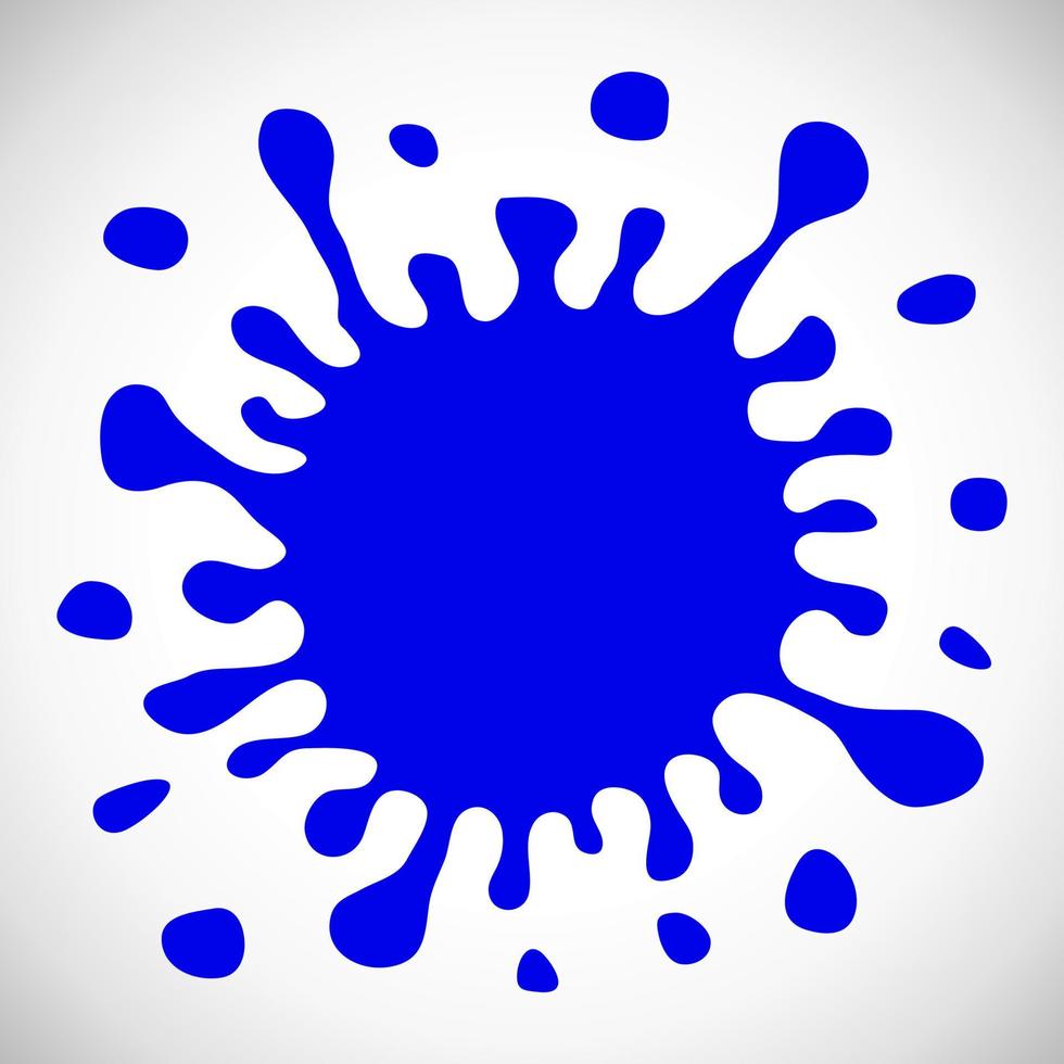 Blue Hand Drawn Paint Splash with small splashes and shadows. Vector illustration