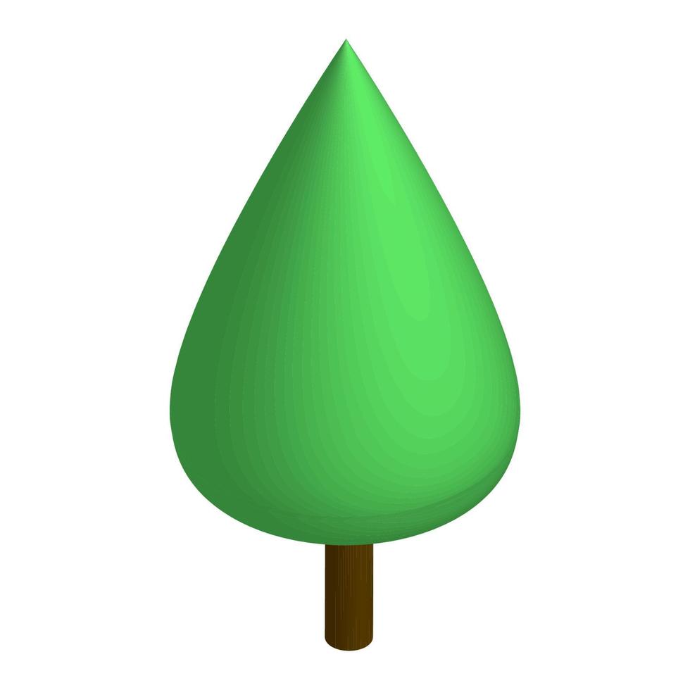 Isometric cone green tree with brown trunk and green crown isolated on white. Vector EPS10.