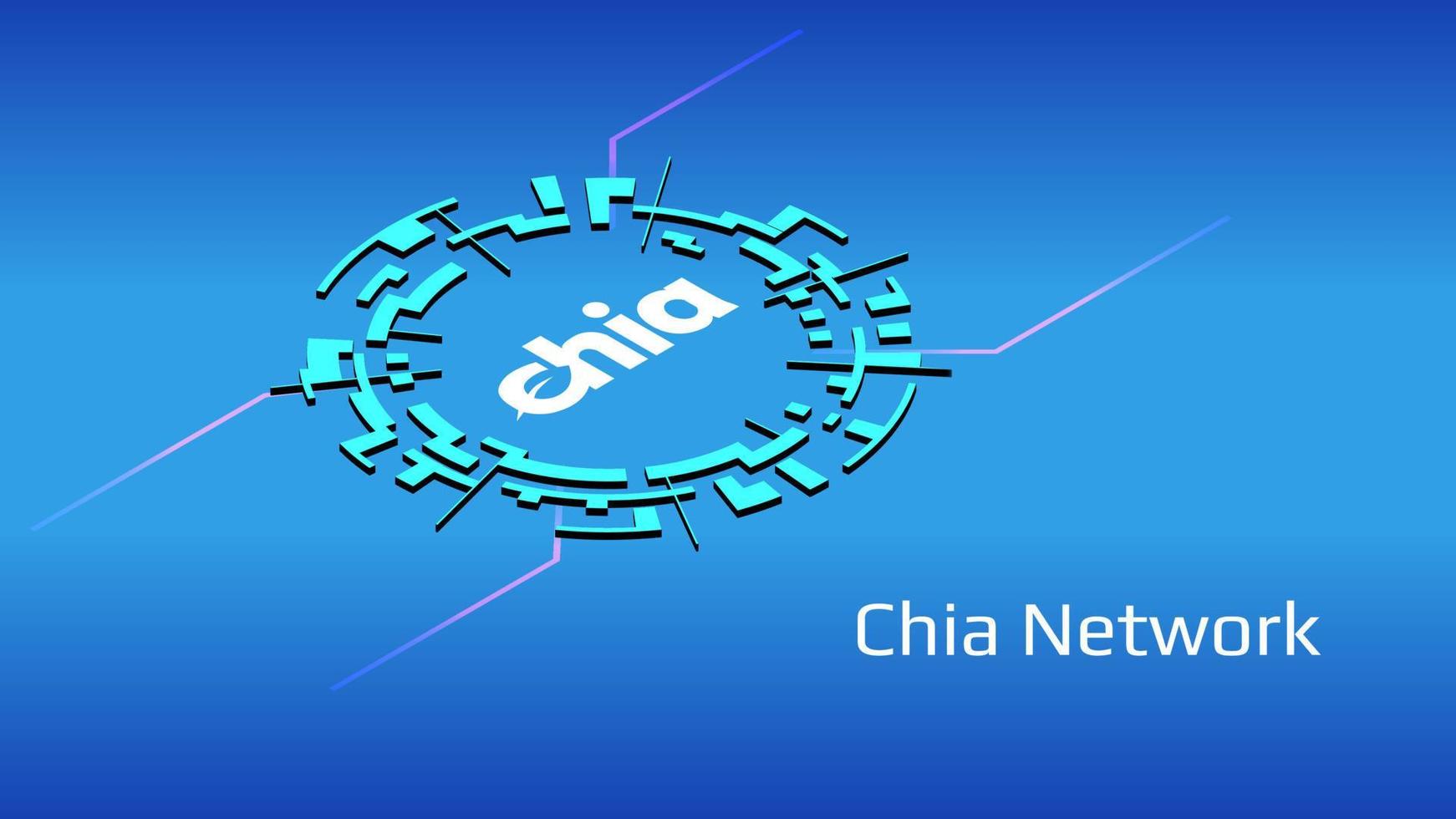 chia red xch isométrica simbólico símbolo de el defi proyecto en digital circulo en azul antecedentes. criptomoneda icono. descentralizado Finanzas programas vector eps10.