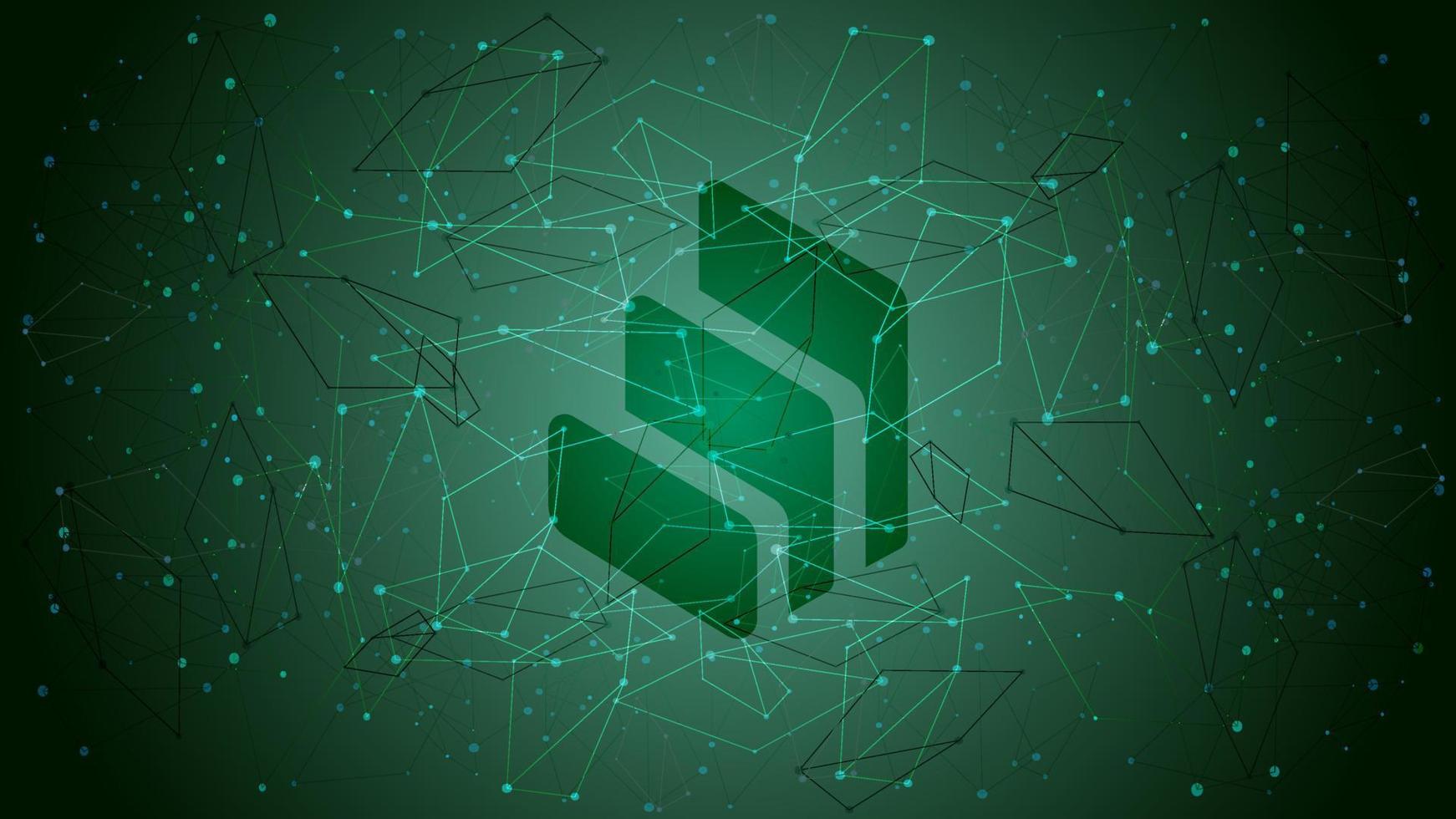 Compound COMP token symbol of the DeFi project cryptocurrency theme on a blue polygonal background. Cryptocurrency logo icon. Decentralized finance programs. Vector EPS10.