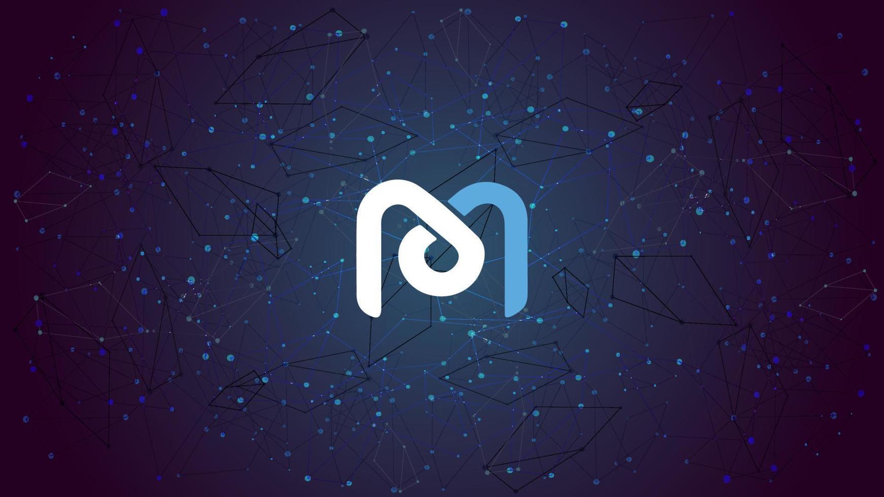 Mdex MDX token symbol of the DeFi project cryptocurrency theme on blue polygonal background. Cryptocurrency coin logo icon. Decentralized finance programs. Vector illustration.