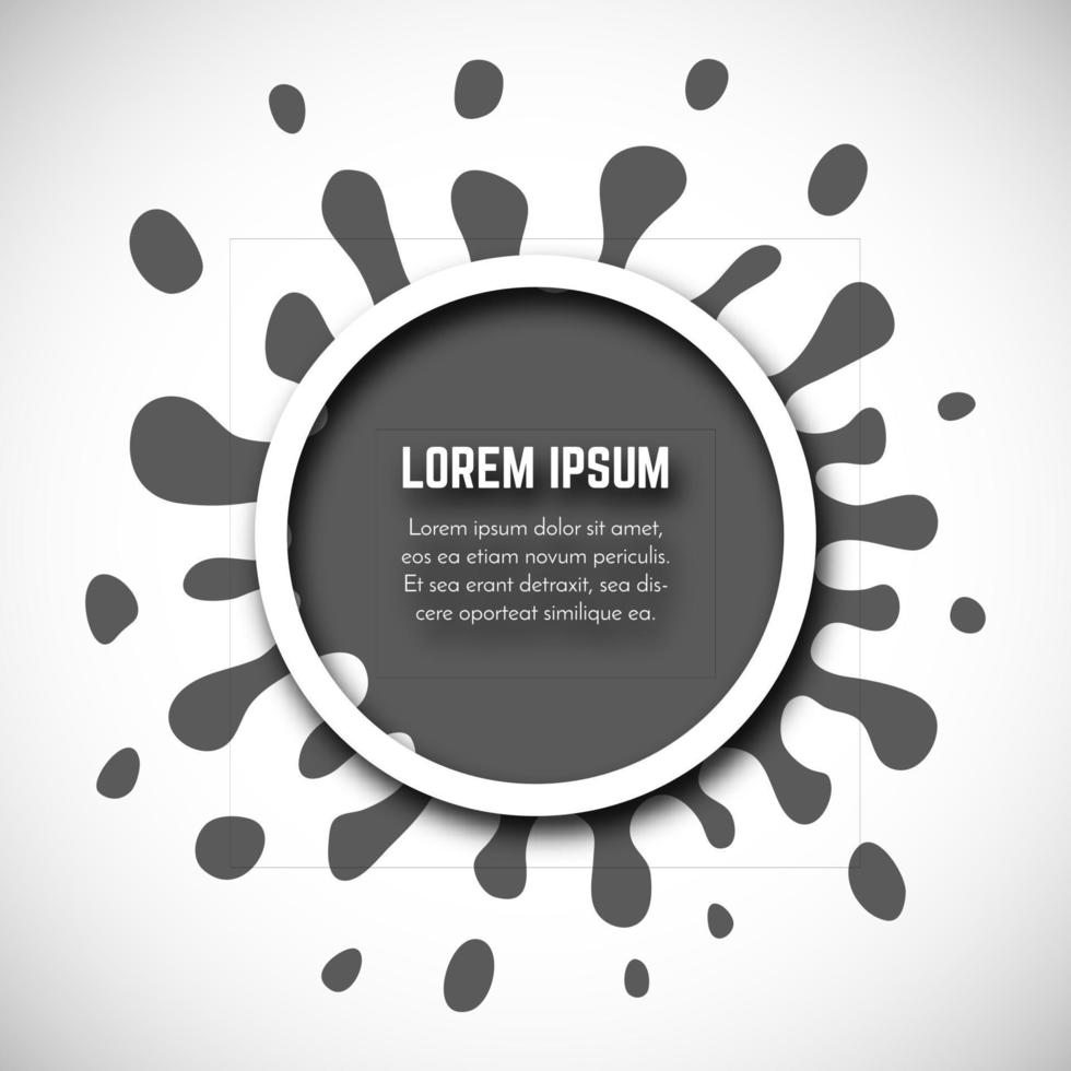 Dark Hand Drawn Paint Splash with small splashes and white circle with place for your text. Vector illustration