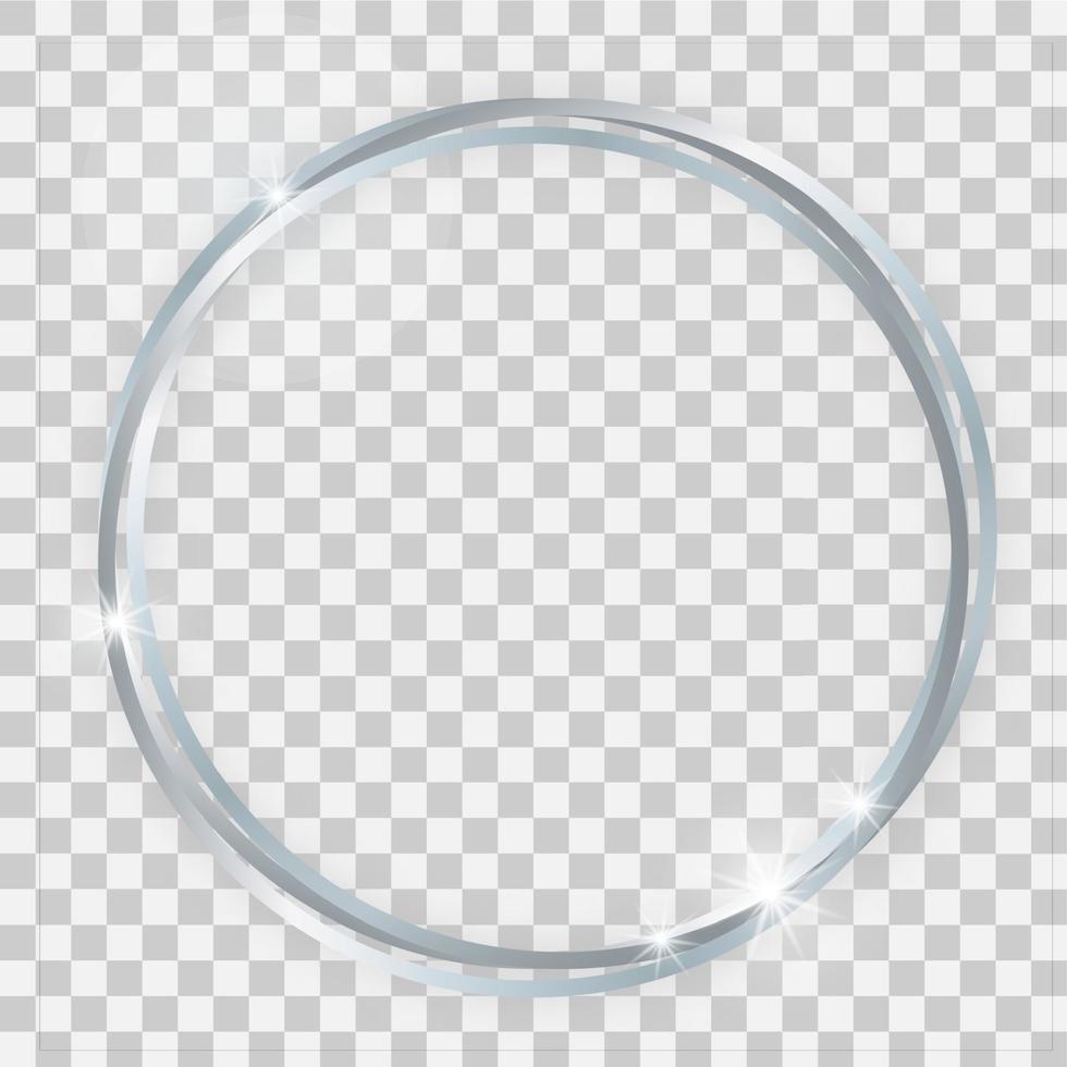 Triple silver shiny circle frame with glowing effects and shadows vector