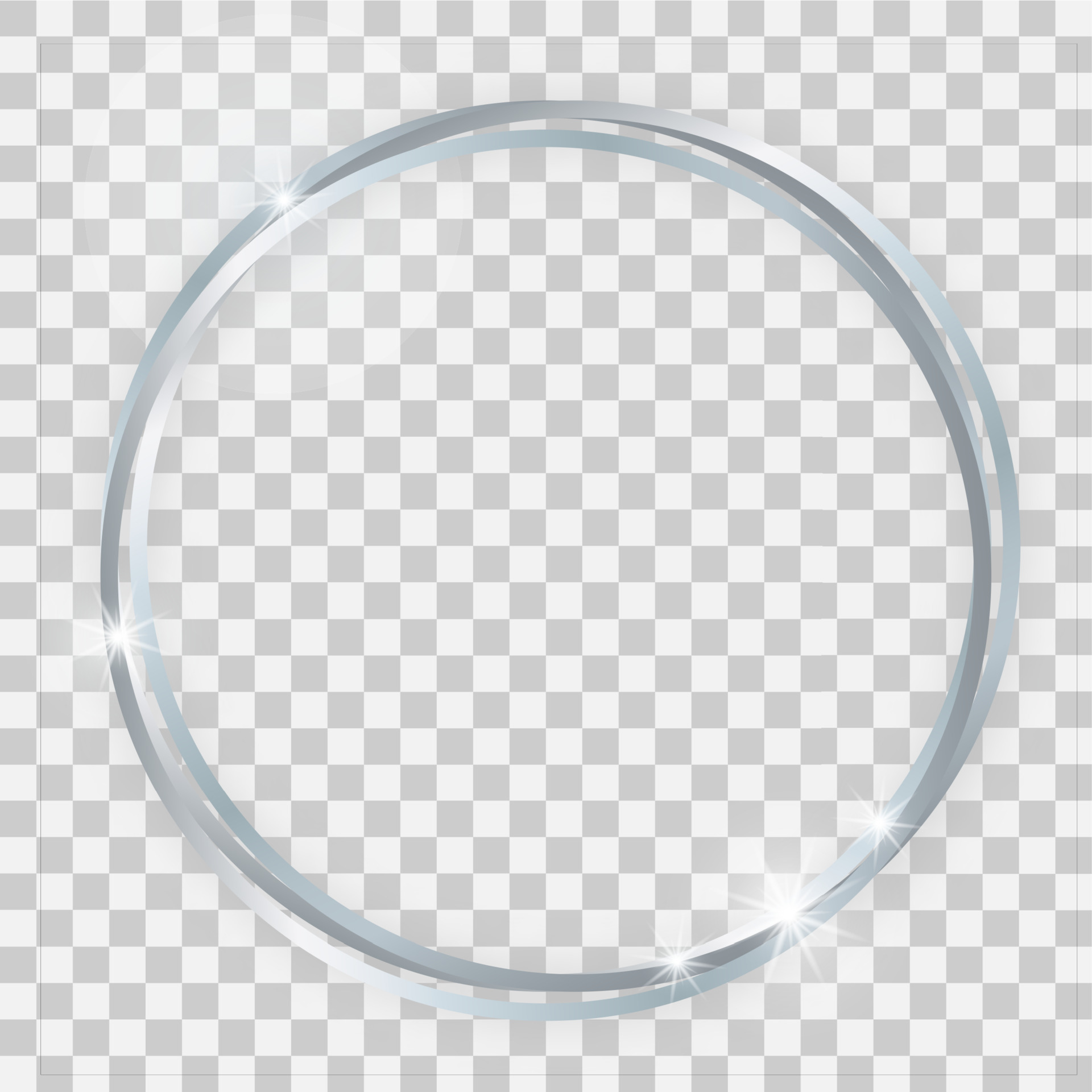 Triple silver shiny circle frame with glowing effects and shadows