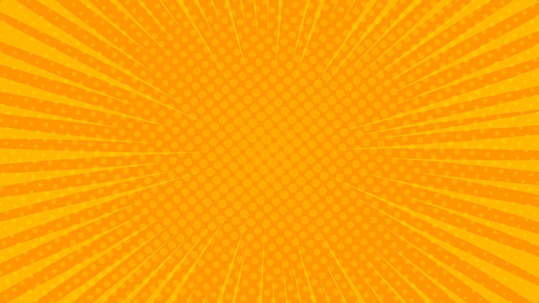 Orange comic book page background in pop art style with empty space. Template with rays, dots and halftone effect texture. Vector illustration