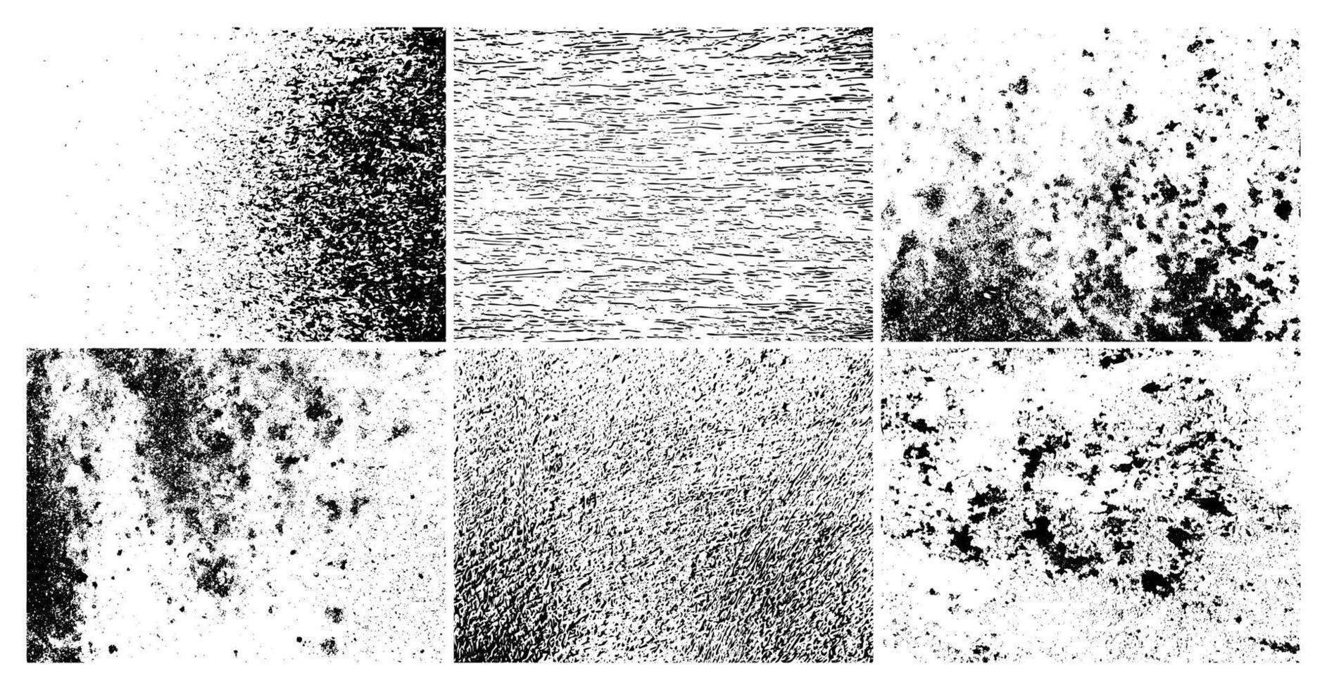 Grunge grainy dirty texture. Set of six abstract urban distress overlay backgrounds. Vector illustration