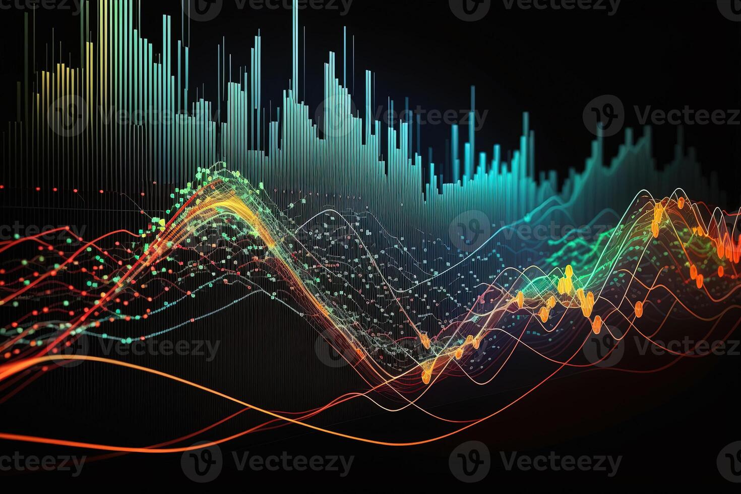 , stock market chart lines, financial graph on technology abstract background represent financial crisis, financial meltdown. Technology concept, trading market concept. photo