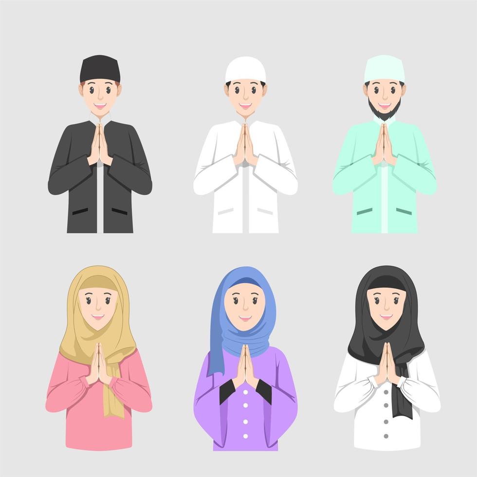 eid Mubarak saludo personas ilustración vector plano concepto