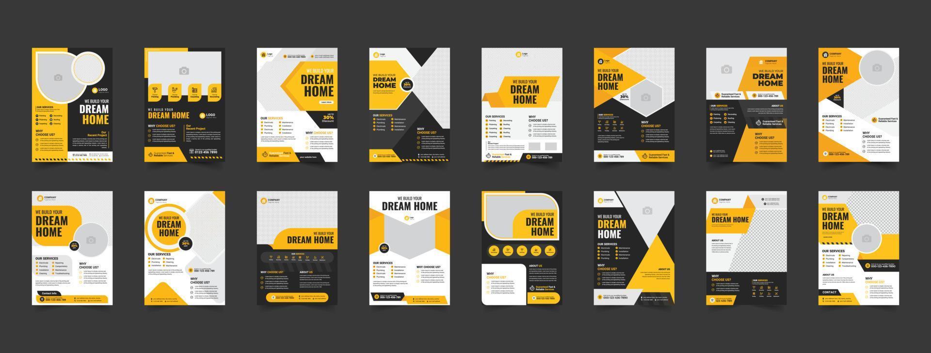 construction mega business flyer bundle, contractor flyer design, handyman home repair a4 poster, Renovation banner Template, hvac flyer layout template, excavator report template design bundle vector