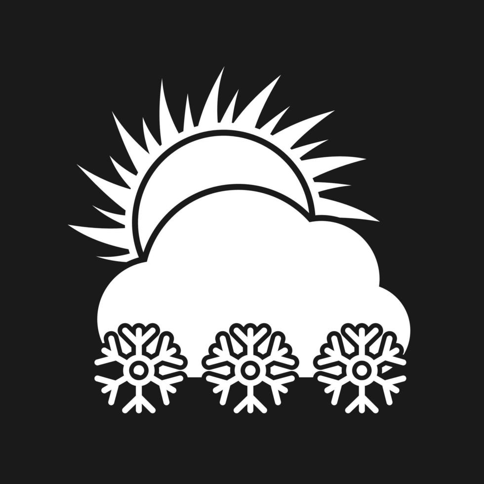 Snowfall in sunny day Icon. White weather icon on dark background. Vector illustration.
