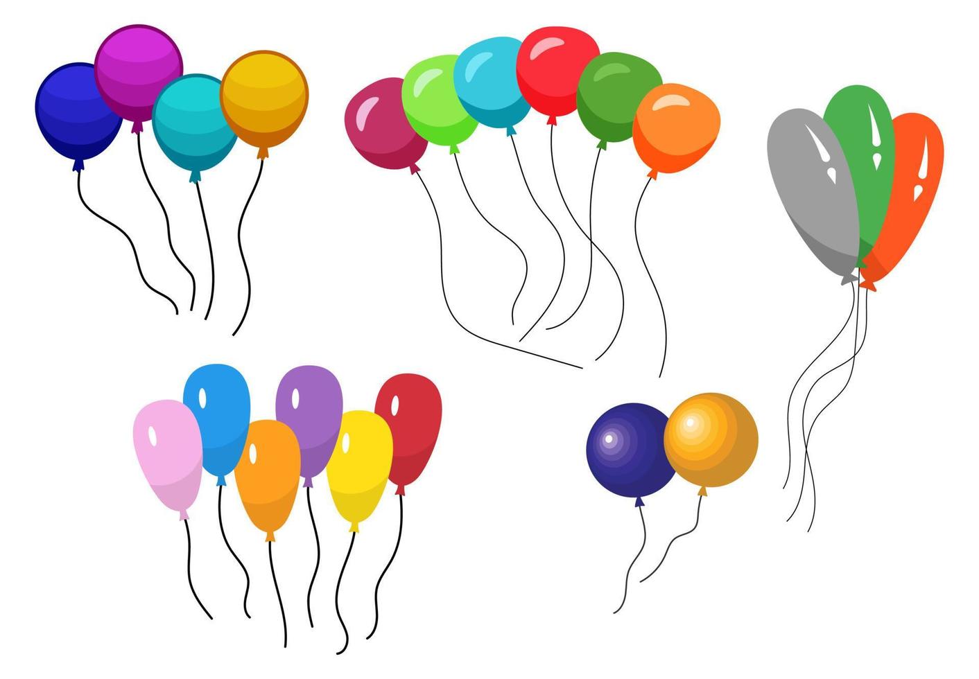 Bunches of several colour helium balloons. Vector illustration.