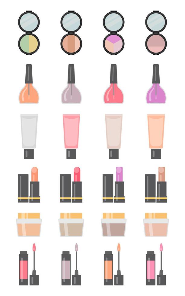 Set of twenty four makeup items in flat style. Vector illustration.