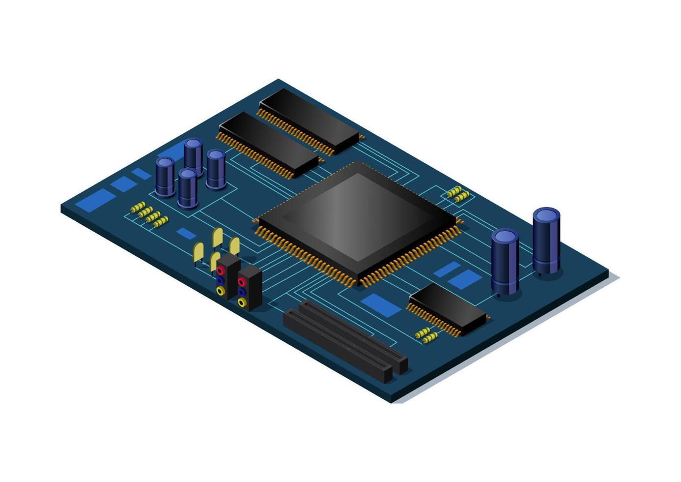 isométrica tarjeta madre computadora vector