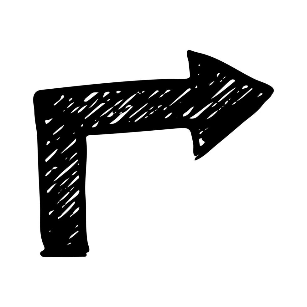 Black hand drawn arrow. Sketch of doodle arrow isolated on white background. Vector illustration.