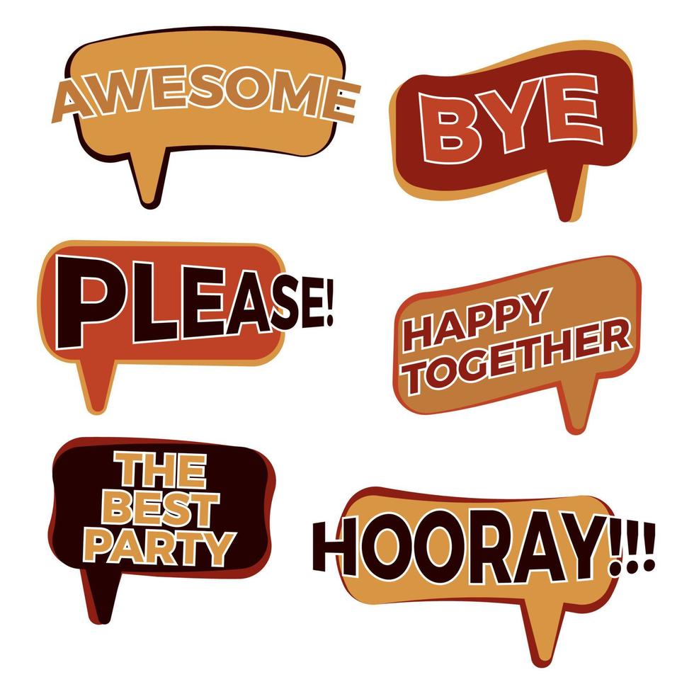 Set of six cartoon comic balloon speech bubbles in flat style. Elements of design comic books with different phrases. Vector illustration