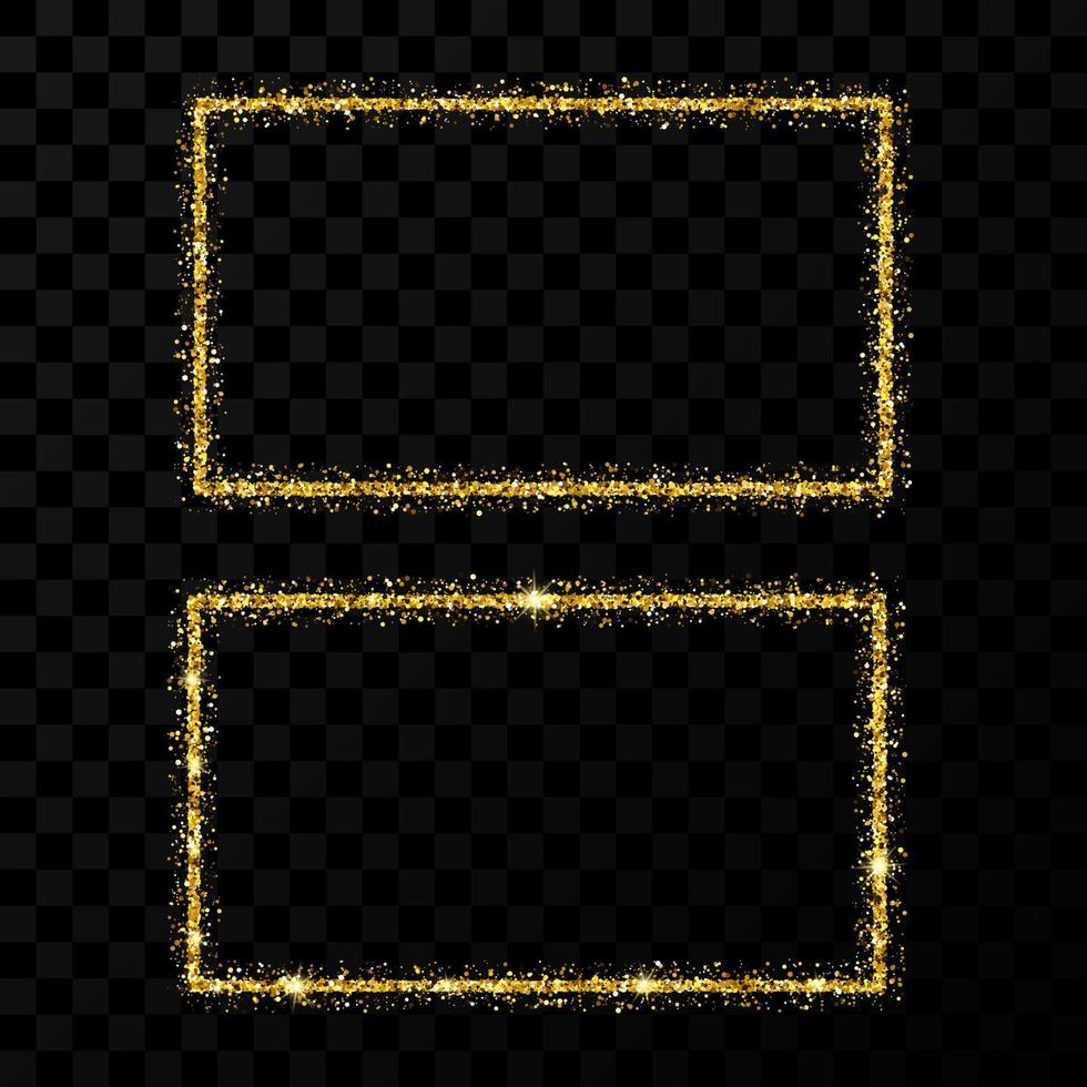 Gold rectangle frame. Two modern shiny frames with light effects isolated on dark vector