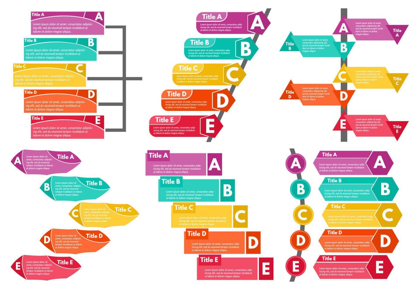 Set of six elements of infographic design. Step by step infographic design template. Vector illustration