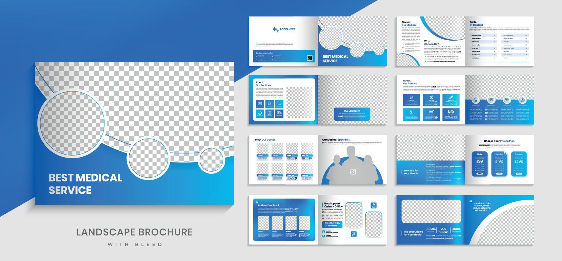 Medical hospital landscape brochure template design. Colorful modern creative medical company advertising presentation brochure vector