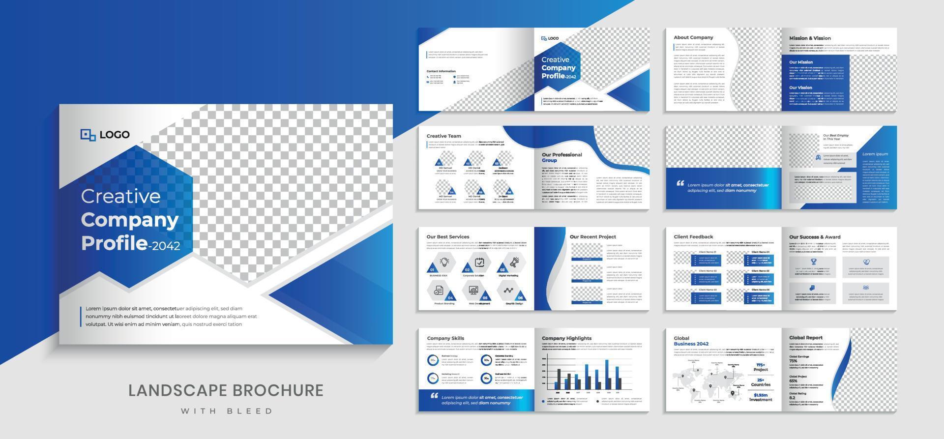 Landscape multipage brochure design or corporate business company profile brochure template vector