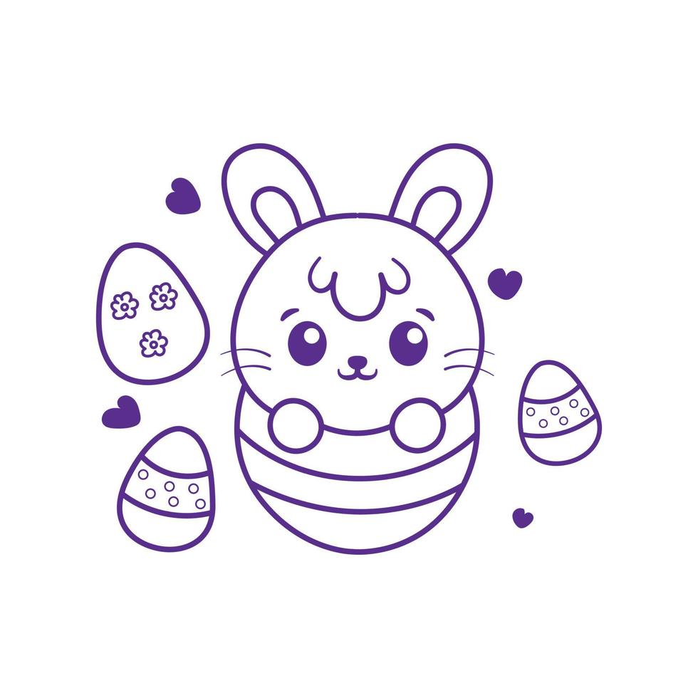 illustration of a bunny hatching from an easter egg kawaii style coloring book vector