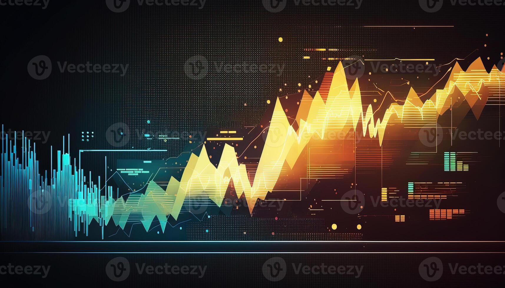 generativo ai, valores mercado gráfico líneas, financiero grafico en tecnología resumen antecedentes representar financiero crisis, financiero fusión de un reactor. tecnología concepto, comercio mercado concepto. foto