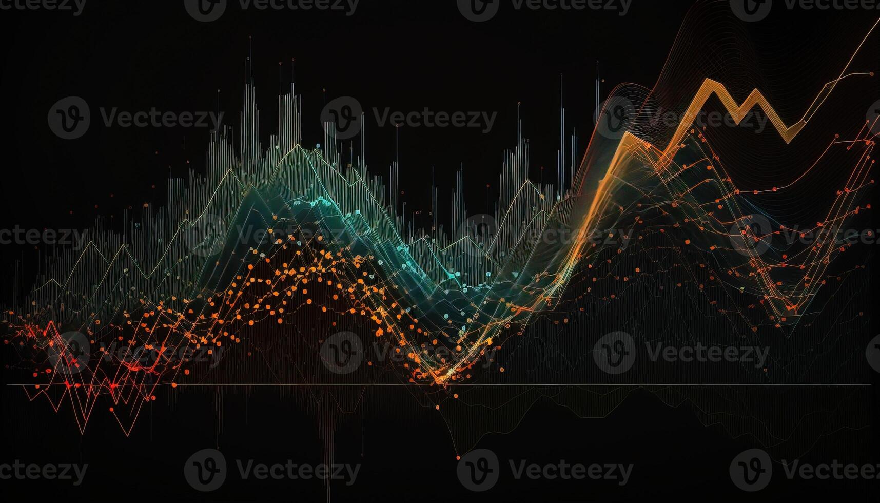 generativo ai, valores mercado gráfico líneas, financiero grafico en tecnología resumen antecedentes representar financiero crisis, financiero fusión de un reactor. tecnología concepto, comercio mercado concepto. foto