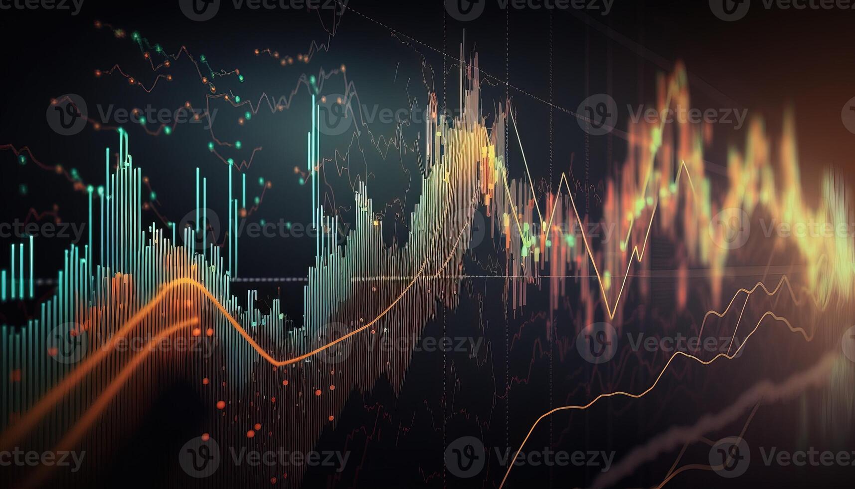 generativo ai, valores mercado gráfico líneas, financiero grafico en tecnología resumen antecedentes representar financiero crisis, financiero fusión de un reactor. tecnología concepto, comercio mercado concepto. foto