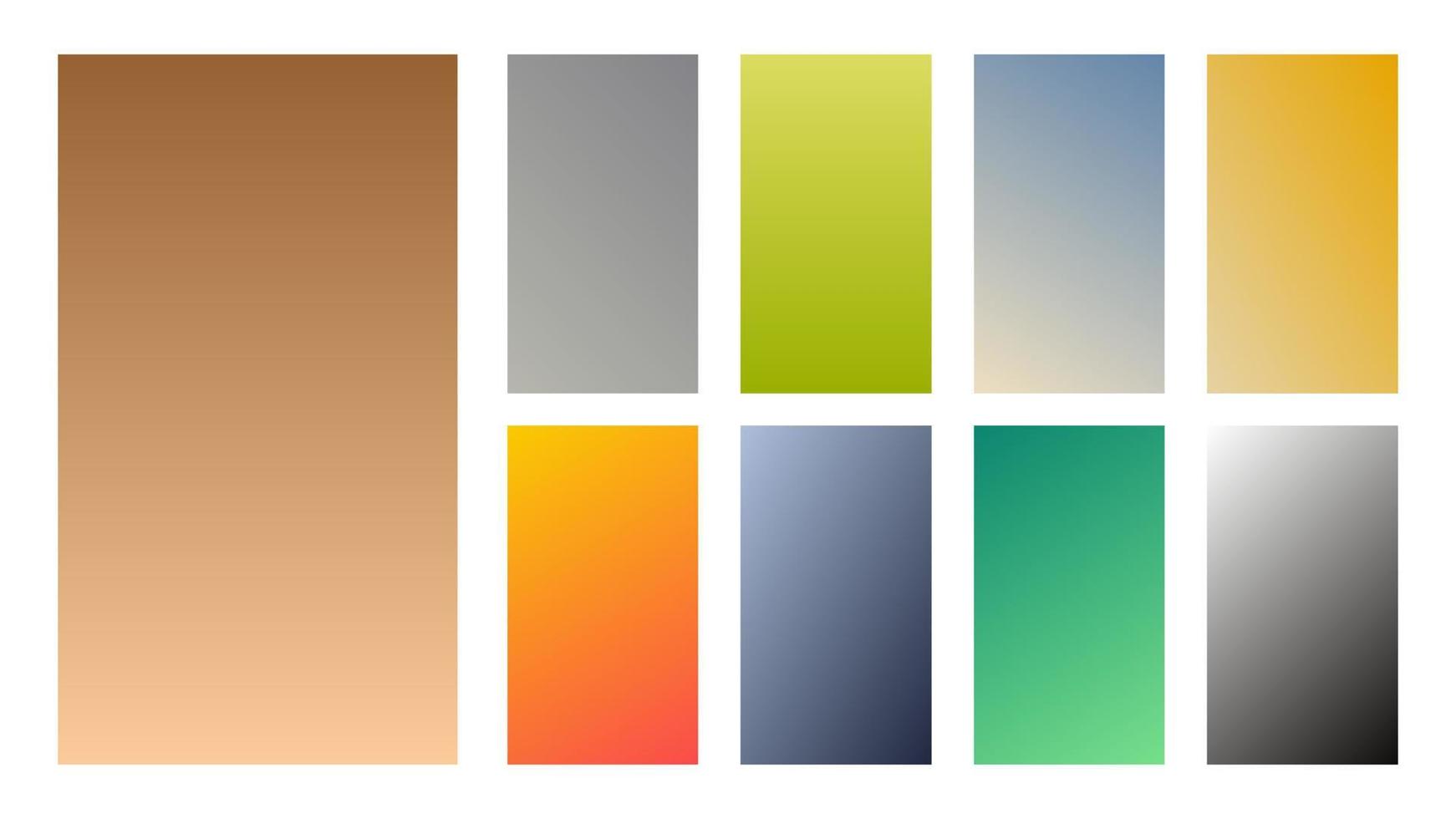 Set of nine colorful gradient backgrounds. Collection of gradients for smartphones screen and mobile apps. Vector illustration.