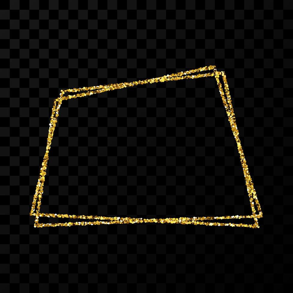 Gold double trapezoid frame. Modern shiny frame with light effects isolated on dark vector