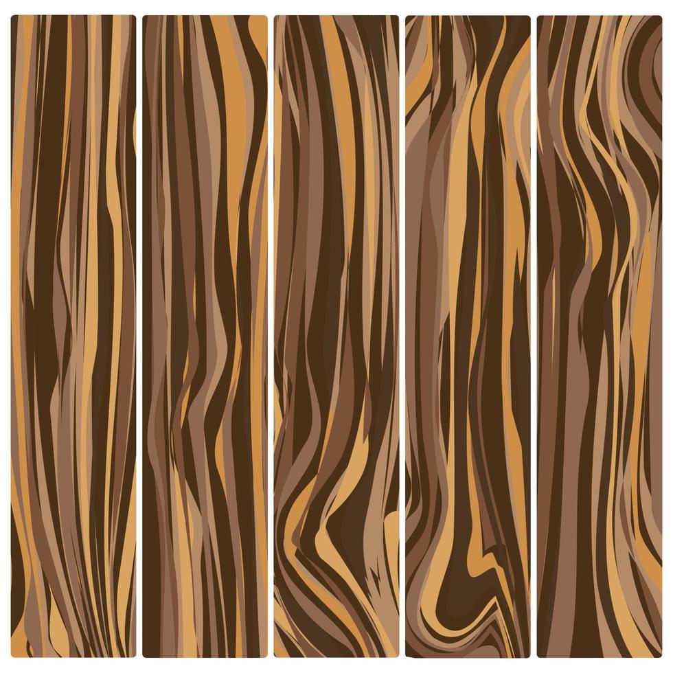 Five wooden boards. Vector abstract wood texture in flat design.